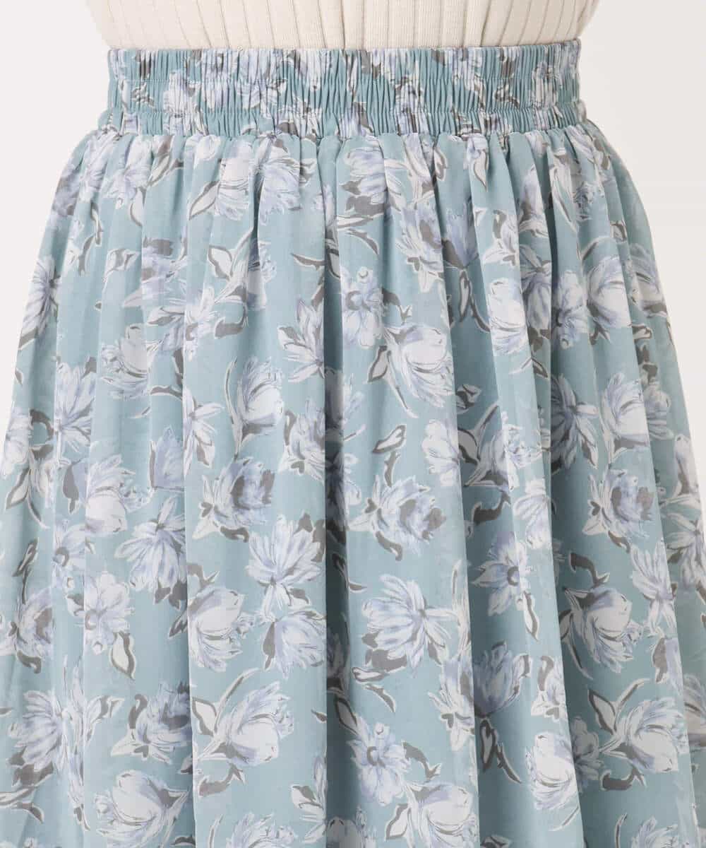 FKHGD01140 MK MICHEL KLEIN(MK ミッシェルクラン) 花柄シフォンスカート/洗える ミントブルー