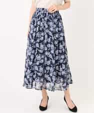 FKHGD01140 MK MICHEL KLEIN(MK ミッシェルクラン) 花柄シフォンスカート/洗える ミントブルー