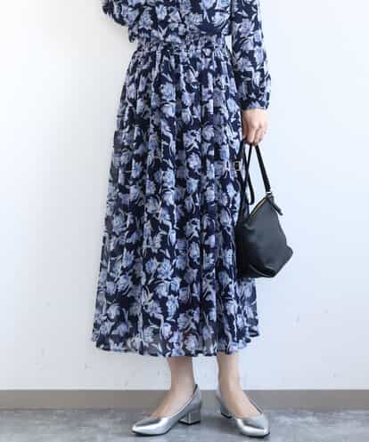 FKHGD01140 MK MICHEL KLEIN 花柄シフォンスカート/洗える