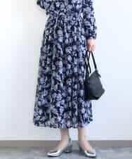 FKHGD01140 MK MICHEL KLEIN(MK ミッシェルクラン) 花柄シフォンスカート/洗える ネイビー