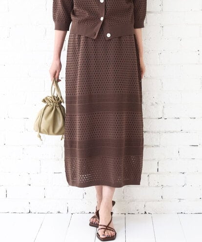 FKHGD02170 MK MICHEL KLEIN アイレット編みクロシェ風ニットスカート/洗える