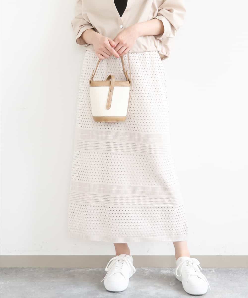 FKHGD02170 MK MICHEL KLEIN(MK ミッシェルクラン) アイレット編みクロシェ風ニットスカート/洗える ベージュ