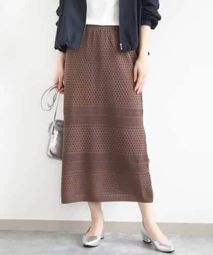 FKHGD02170 MK MICHEL KLEIN アイレット編みクロシェ風ニットスカート/洗える