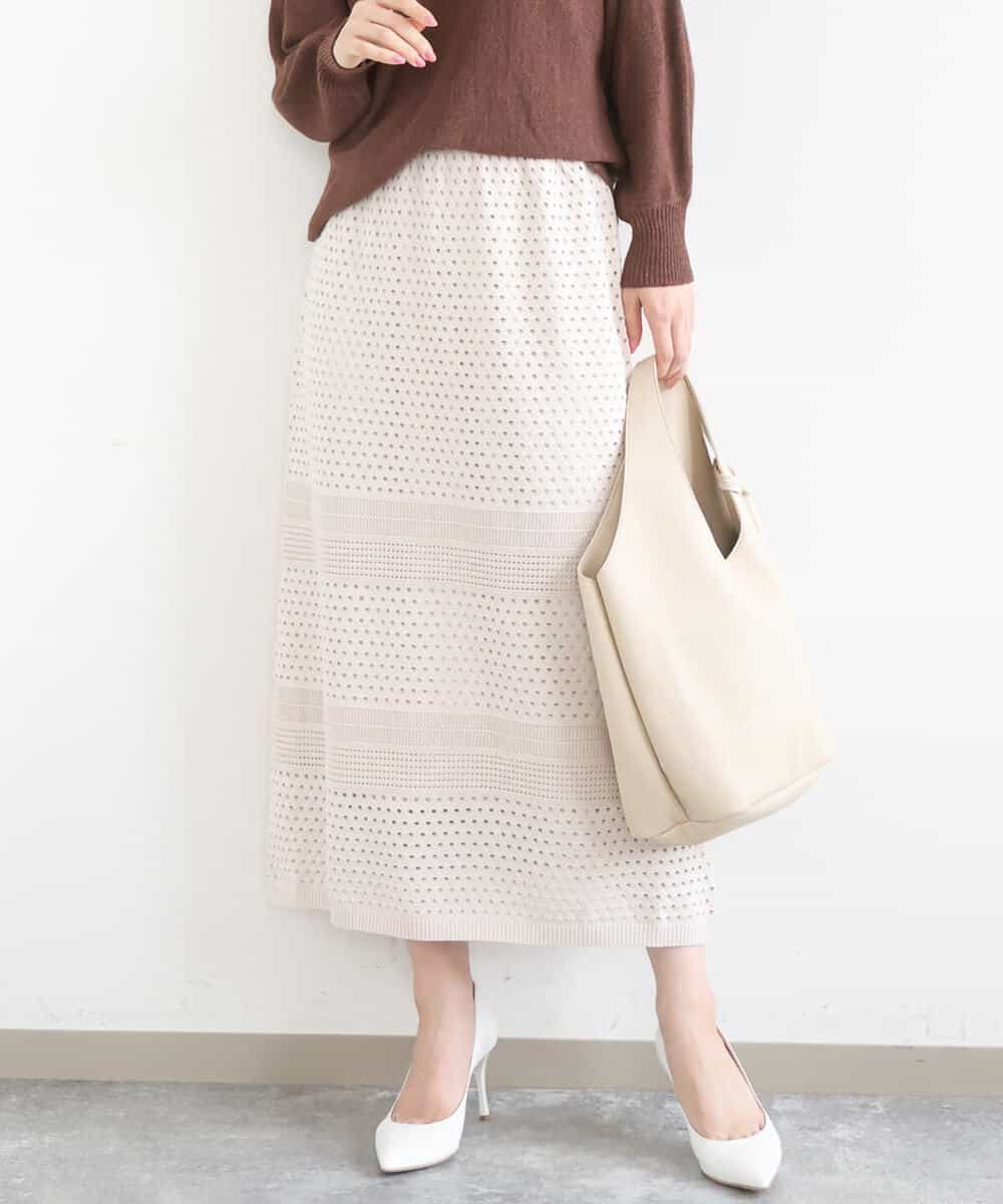 FKHGD02170 MK MICHEL KLEIN(MK ミッシェルクラン) アイレット編みクロシェ風ニットスカート/洗える ブラウン