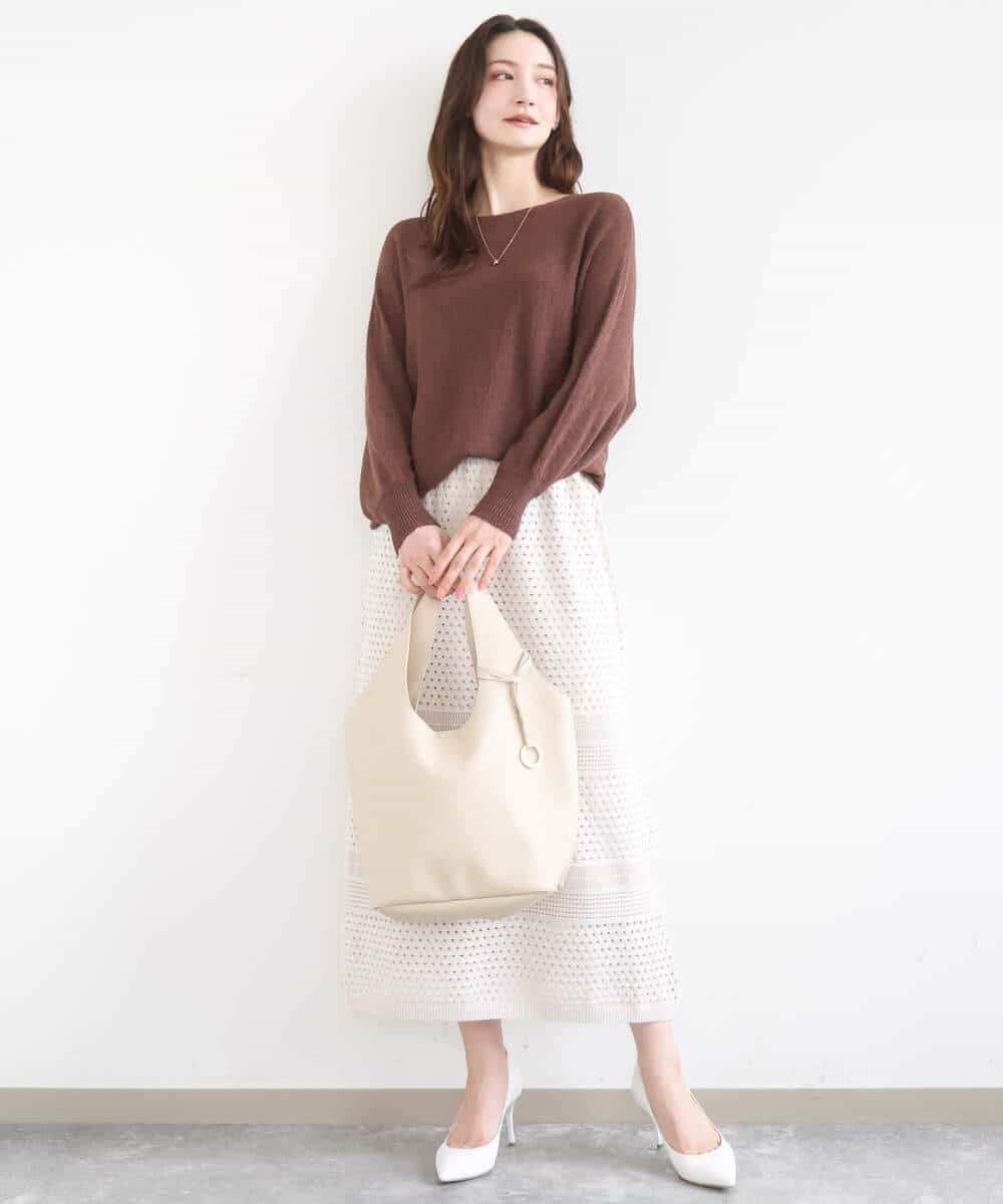 FKHGD02170 MK MICHEL KLEIN(MK ミッシェルクラン) アイレット編みクロシェ風ニットスカート/洗える ブラウン