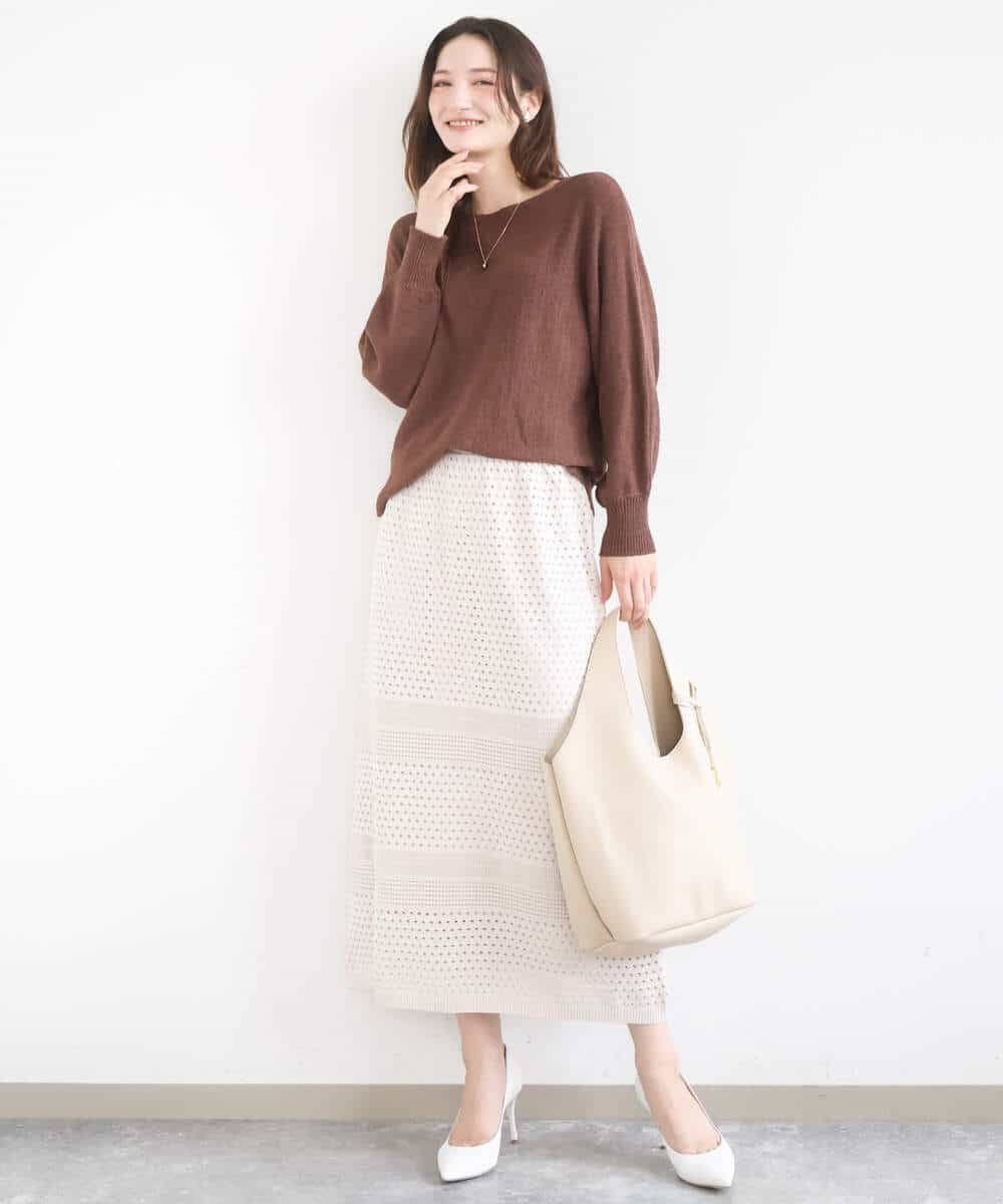 FKHGD02170 MK MICHEL KLEIN(MK ミッシェルクラン) アイレット編みクロシェ風ニットスカート/洗える ブラウン