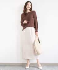 FKHGD02170 MK MICHEL KLEIN(MK ミッシェルクラン) アイレット編みクロシェ風ニットスカート/洗える ブラウン