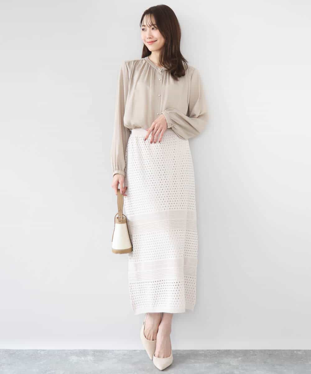 FKHGD02170 MK MICHEL KLEIN(MK ミッシェルクラン) アイレット編みクロシェ風ニットスカート/洗える ブラウン