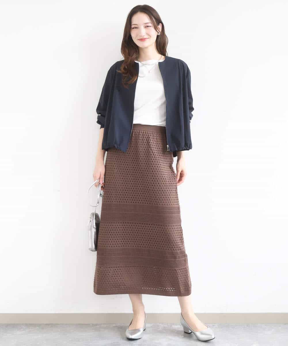 FKHGD02170 MK MICHEL KLEIN(MK ミッシェルクラン) アイレット編みクロシェ風ニットスカート/洗える ブラウン