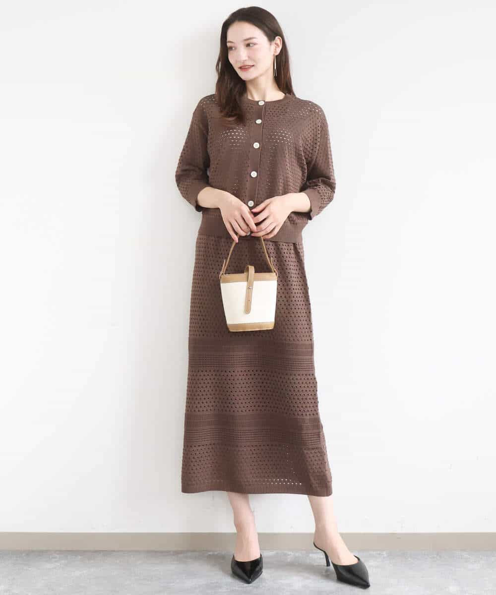 FKHGD02170 MK MICHEL KLEIN(MK ミッシェルクラン) アイレット編みクロシェ風ニットスカート/洗える ブラウン