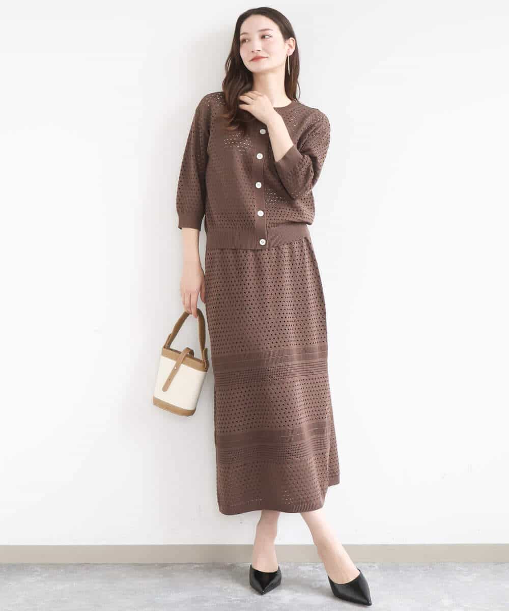 FKHGD02170 MK MICHEL KLEIN(MK ミッシェルクラン) アイレット編みクロシェ風ニットスカート/洗える ブラウン