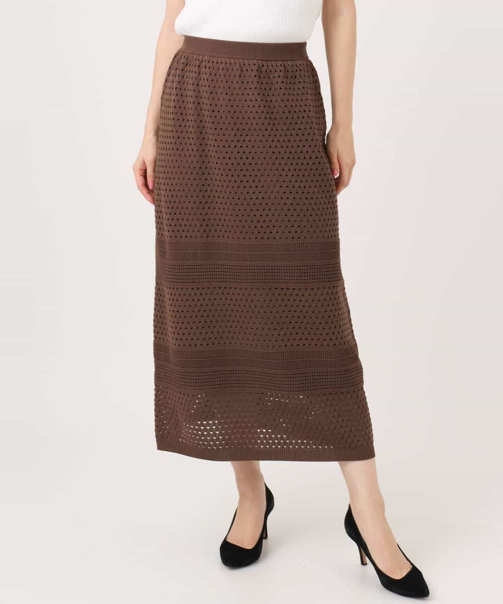 FKHGD02170 MK MICHEL KLEIN(MK ミッシェルクラン) アイレット編みクロシェ風ニットスカート/洗える ブラウン