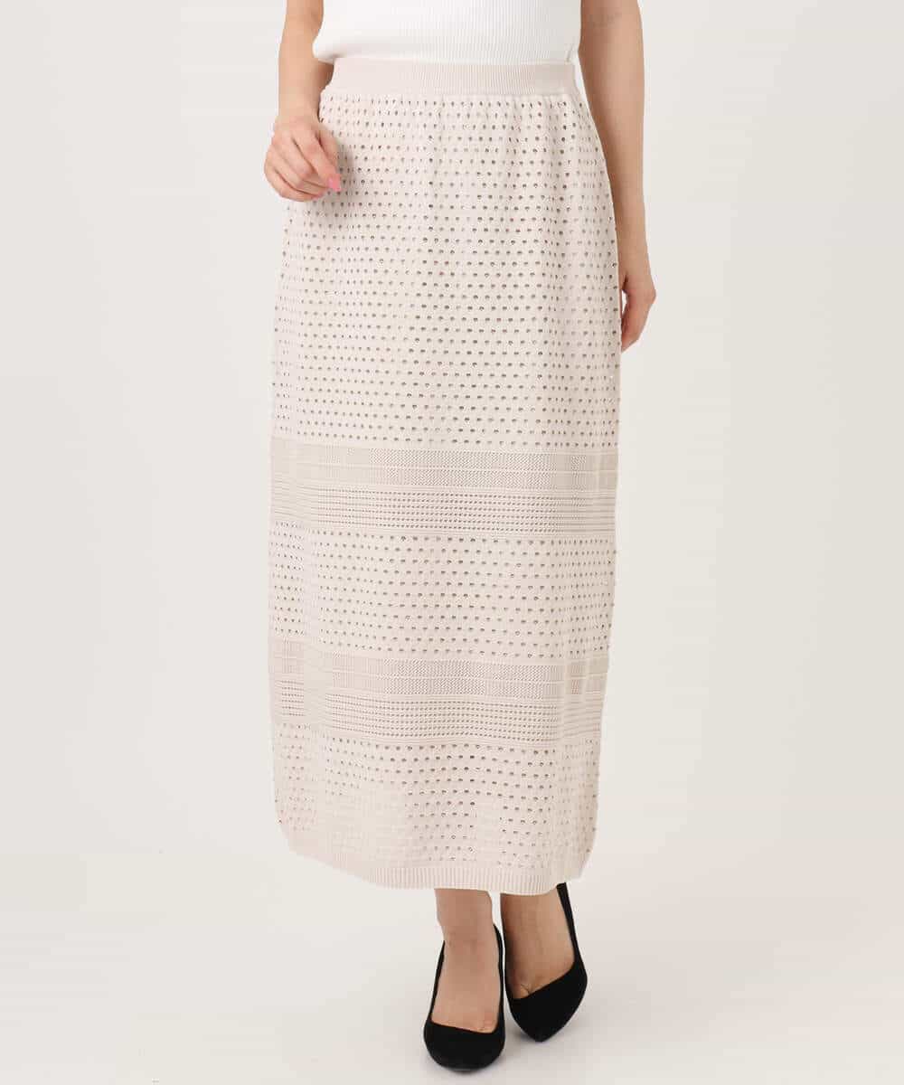 FKHGD02170 MK MICHEL KLEIN(MK ミッシェルクラン) アイレット編みクロシェ風ニットスカート/洗える ブラウン