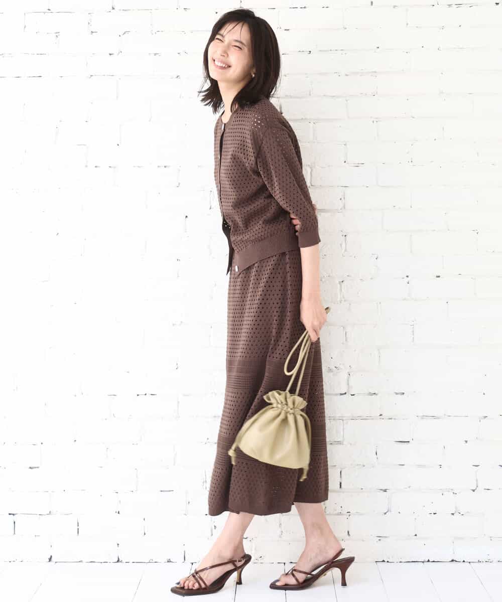 FKHGD02170 MK MICHEL KLEIN(MK ミッシェルクラン) アイレット編みクロシェ風ニットスカート/洗える ブラウン