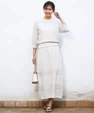 FKHGD02170 MK MICHEL KLEIN(MK ミッシェルクラン) アイレット編みクロシェ風ニットスカート/洗える ブラウン