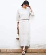 FKHGD02170 MK MICHEL KLEIN(MK ミッシェルクラン) アイレット編みクロシェ風ニットスカート/洗える ブラウン