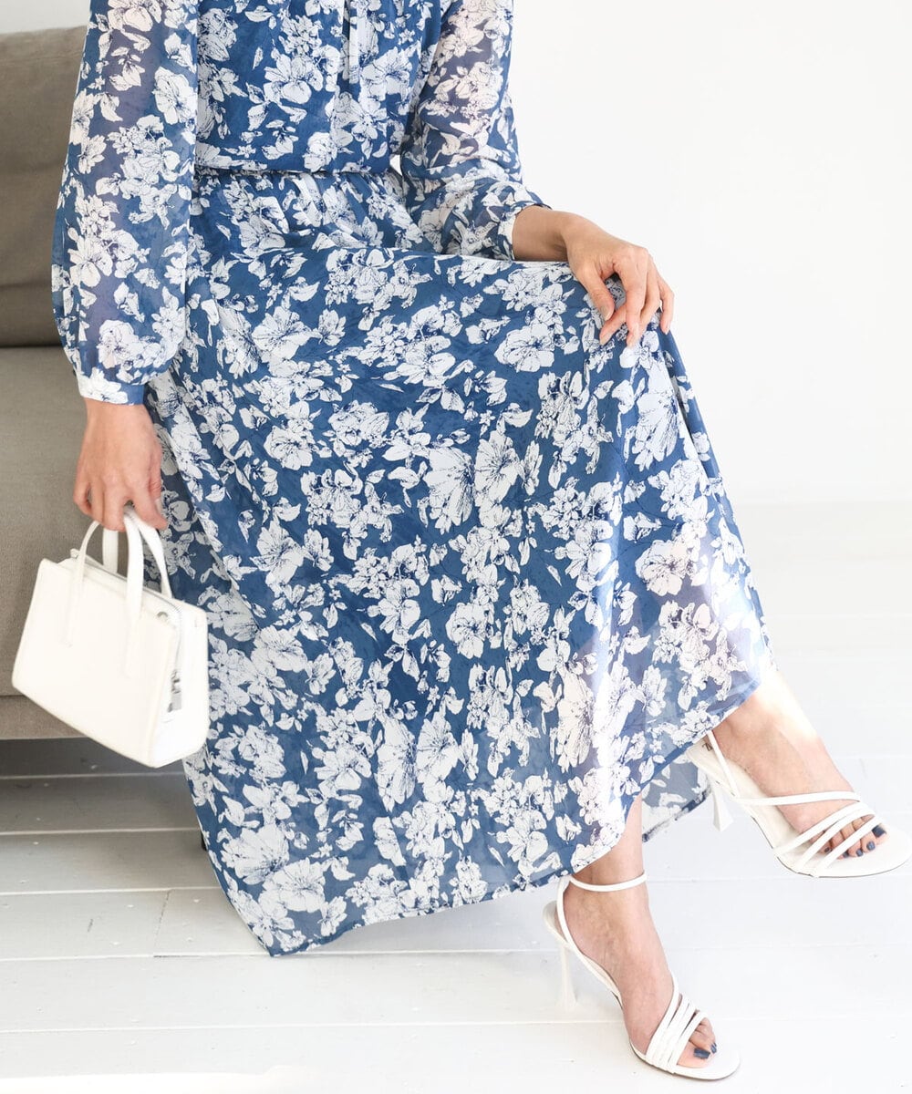 FKHGD03140 MK MICHEL KLEIN(MK ミッシェルクラン) 花柄シフォンスカート/洗える ブルー