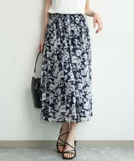 FKHGD03140 MK MICHEL KLEIN(MK ミッシェルクラン) [洗える]花柄シフォンスカート ネイビー