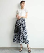 FKHGD03140 MK MICHEL KLEIN(MK ミッシェルクラン) [洗える]花柄シフォンスカート ネイビー