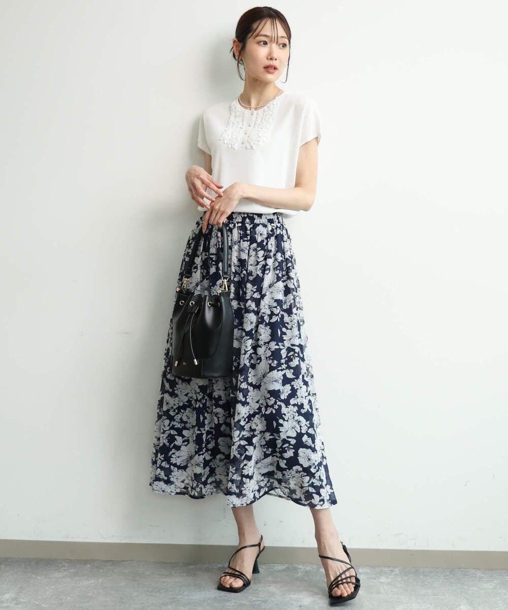 FKHGD03140 MK MICHEL KLEIN(MK ミッシェルクラン) [洗える]花柄シフォンスカート ネイビー
