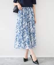 FKHGD03140 MK MICHEL KLEIN(MK ミッシェルクラン) 花柄シフォンスカート/洗える ブルー