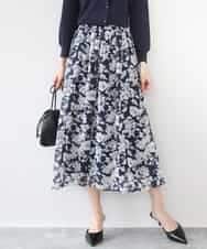 FKHGD03140 MK MICHEL KLEIN(MK ミッシェルクラン) 花柄シフォンスカート/洗える ネイビー