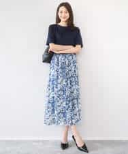 FKHGD03140 MK MICHEL KLEIN(MK ミッシェルクラン) 花柄シフォンスカート/洗える ネイビー