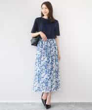 FKHGD03140 MK MICHEL KLEIN(MK ミッシェルクラン) 花柄シフォンスカート/洗える ネイビー