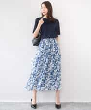 FKHGD03140 MK MICHEL KLEIN(MK ミッシェルクラン) 花柄シフォンスカート/洗える ネイビー