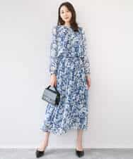 FKHGD03140 MK MICHEL KLEIN(MK ミッシェルクラン) 花柄シフォンスカート/洗える ネイビー