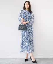 FKHGD03140 MK MICHEL KLEIN(MK ミッシェルクラン) 花柄シフォンスカート/洗える ネイビー