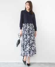 FKHGD03140 MK MICHEL KLEIN(MK ミッシェルクラン) 花柄シフォンスカート/洗える ネイビー