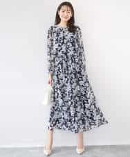 FKHGD03140 MK MICHEL KLEIN(MK ミッシェルクラン) 花柄シフォンスカート/洗える ネイビー