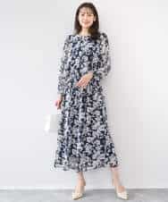 FKHGD03140 MK MICHEL KLEIN(MK ミッシェルクラン) 花柄シフォンスカート/洗える ネイビー