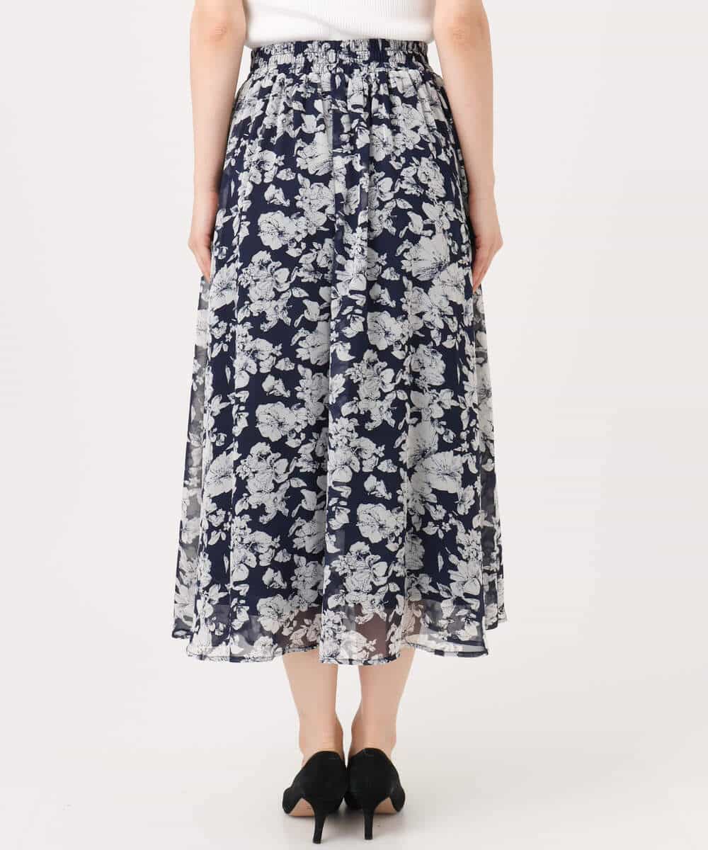 FKHGD03140 MK MICHEL KLEIN(MK ミッシェルクラン) 花柄シフォンスカート/洗える ネイビー