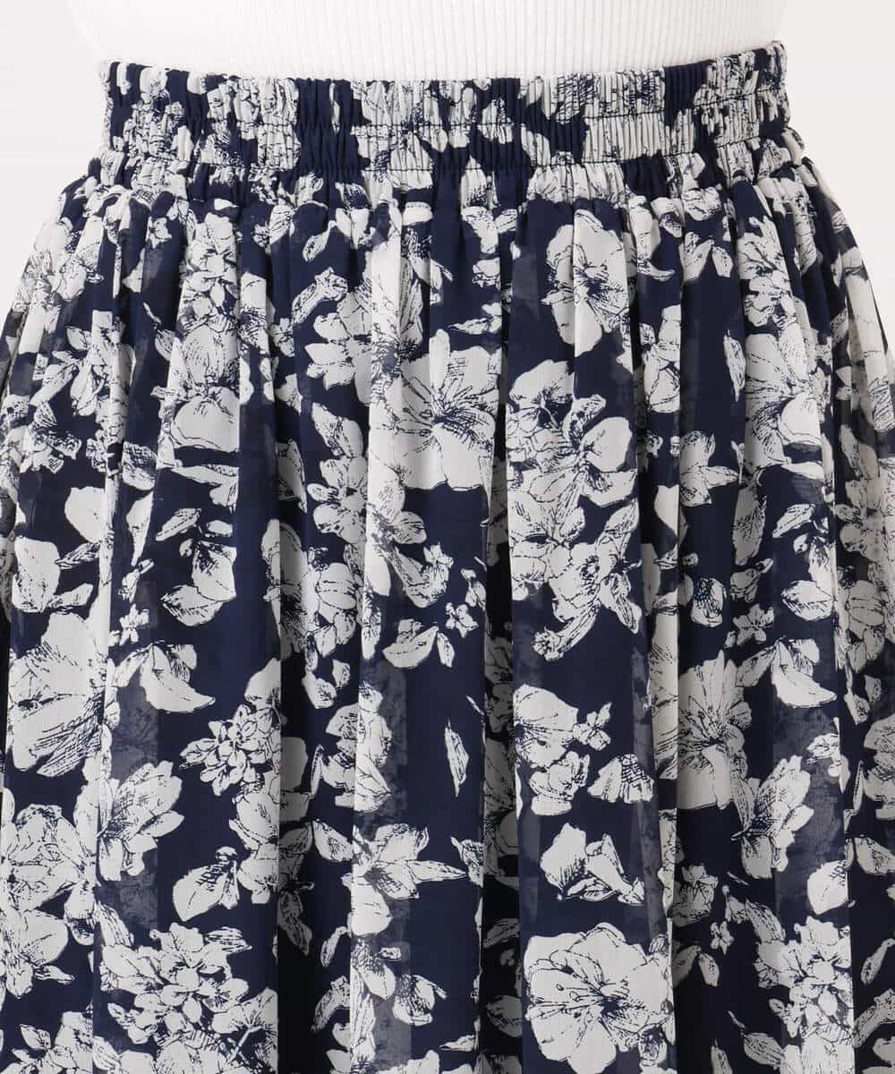 FKHGD03140 MK MICHEL KLEIN(MK ミッシェルクラン) 花柄シフォンスカート/洗える ネイビー