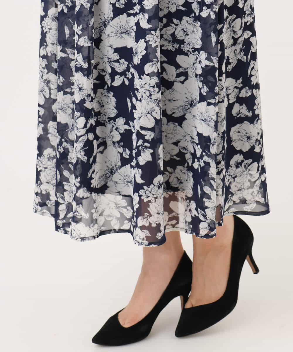 FKHGD03140 MK MICHEL KLEIN(MK ミッシェルクラン) 花柄シフォンスカート/洗える ネイビー