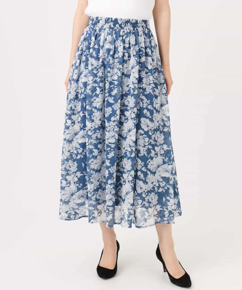 FKHGD03140 MK MICHEL KLEIN(MK ミッシェルクラン) 花柄シフォンスカート/洗える ネイビー