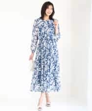 FKHGD03140 MK MICHEL KLEIN(MK ミッシェルクラン) 花柄シフォンスカート/洗える ネイビー