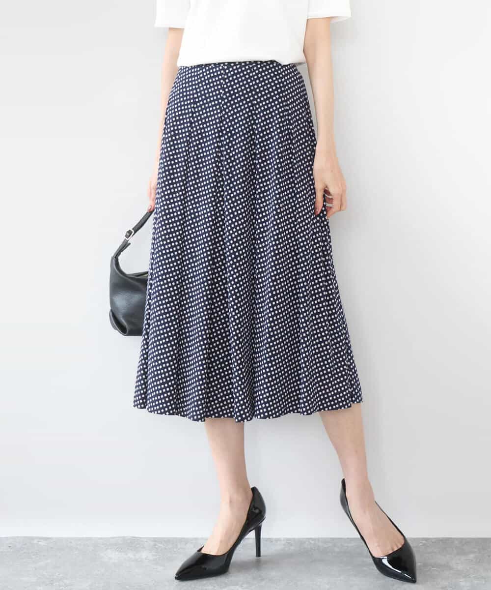 FKHGD04150 MK MICHEL KLEIN(MK ミッシェルクラン) 幾何柄ジャージータックスカート/洗える ライトブルー