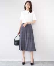 FKHGD04150 MK MICHEL KLEIN(MK ミッシェルクラン) 幾何柄ジャージータックスカート/洗える ライトブルー