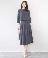 FKHGD04150 MK MICHEL KLEIN(MK ミッシェルクラン) 幾何柄ジャージータックスカート/洗える ライトブルー