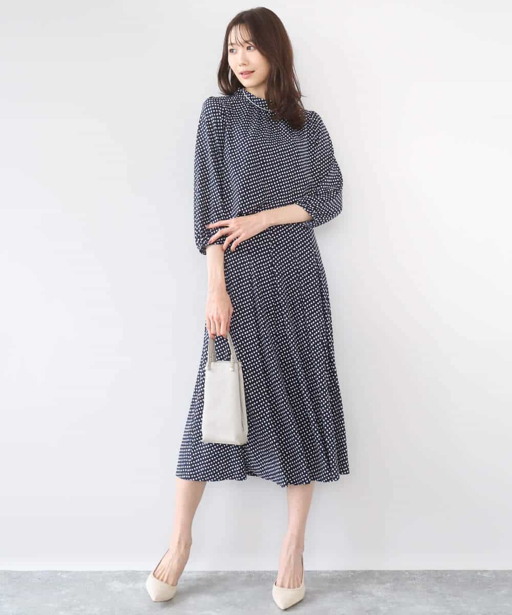 FKHGD04150 MK MICHEL KLEIN(MK ミッシェルクラン) 幾何柄ジャージータックスカート/洗える ライトブルー