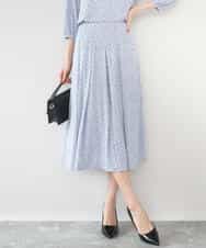 FKHGD04150 MK MICHEL KLEIN(MK ミッシェルクラン) 幾何柄ジャージータックスカート/洗える ライトブルー