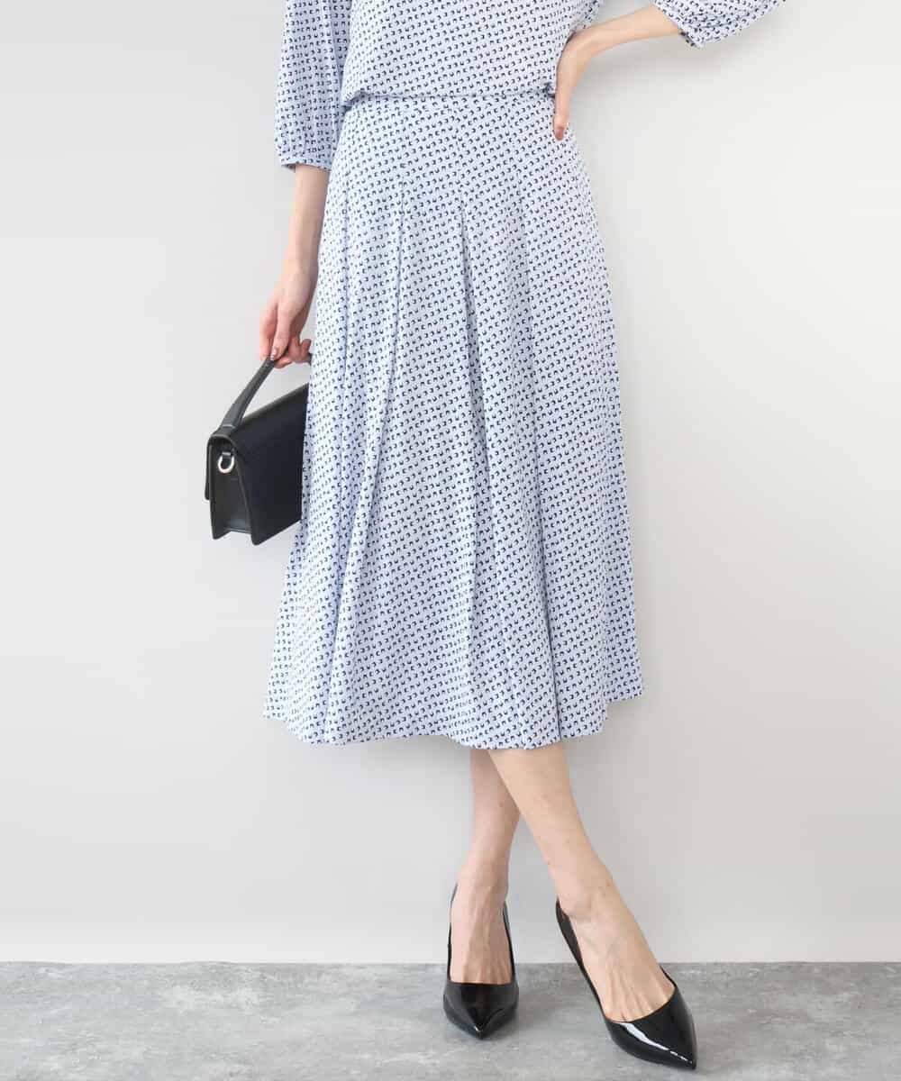 FKHGD04150 MK MICHEL KLEIN(MK ミッシェルクラン) 幾何柄ジャージータックスカート/洗える ライトブルー