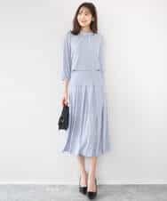 FKHGD04150 MK MICHEL KLEIN(MK ミッシェルクラン) 幾何柄ジャージータックスカート/洗える ライトブルー