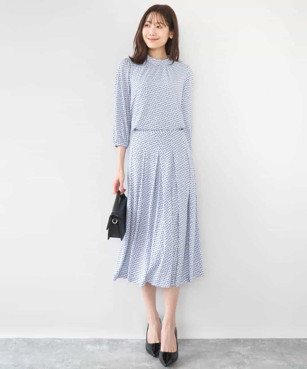 FKHGD04150 MK MICHEL KLEIN(MK ミッシェルクラン) 幾何柄ジャージータックスカート/洗える ライトブルー