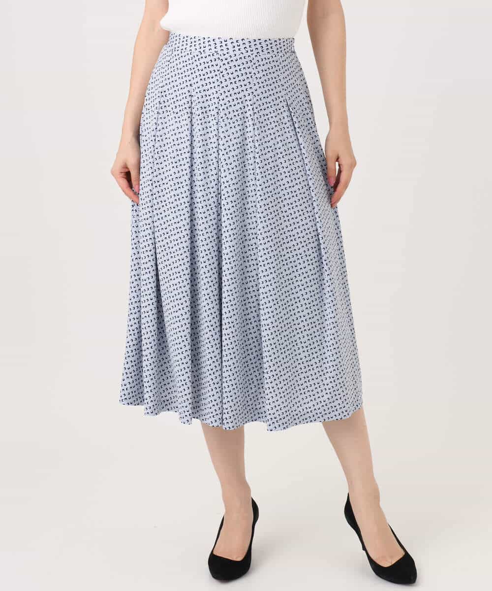 FKHGD04150 MK MICHEL KLEIN(MK ミッシェルクラン) 幾何柄ジャージータックスカート/洗える ライトブルー