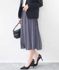 FKHGD04150 MK MICHEL KLEIN(MK ミッシェルクラン) 幾何柄ジャージータックスカート/洗える ネイビー