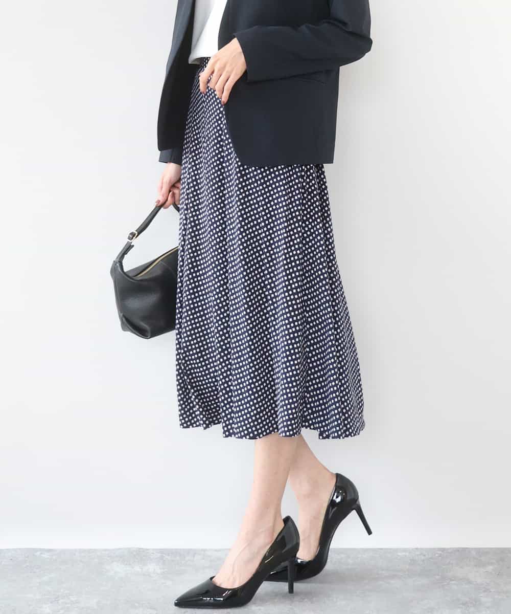 FKHGD04150 MK MICHEL KLEIN(MK ミッシェルクラン) 幾何柄ジャージータックスカート/洗える ネイビー